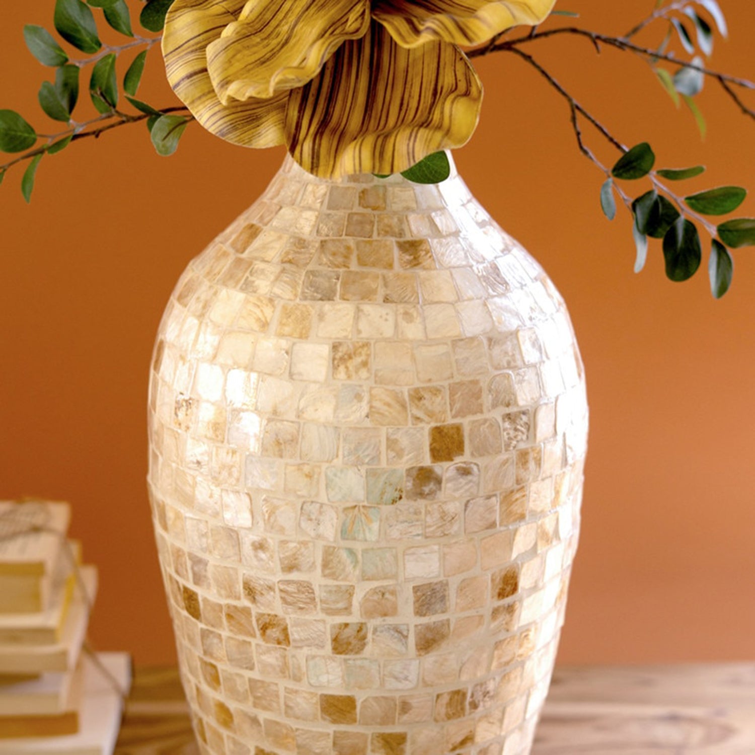 Spun Bamboo Vase with Capiz Shell #5