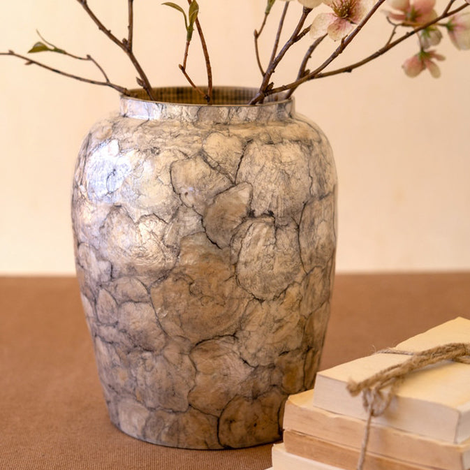 Spun Bamboo Vase with Capiz Shell #9