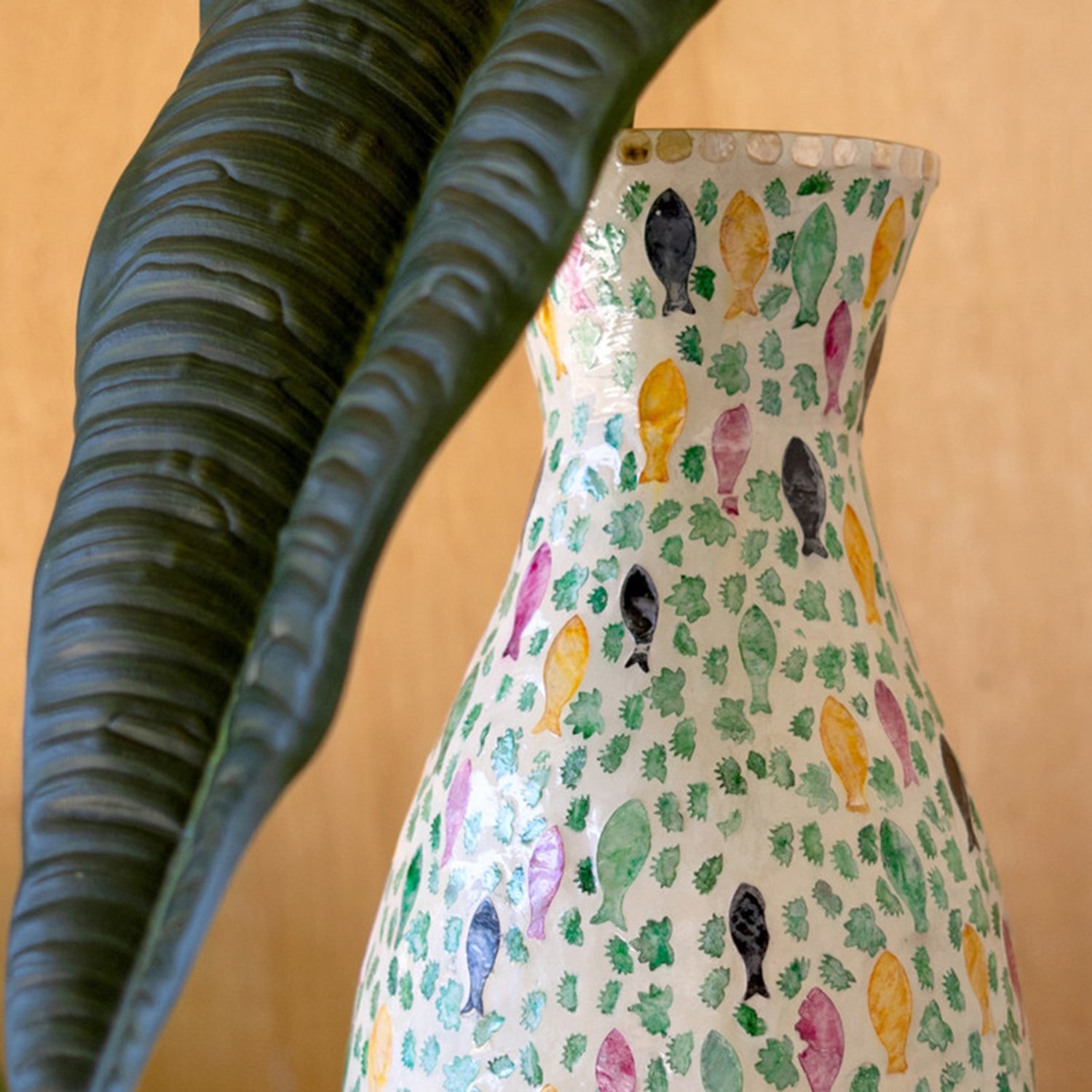 Spun Bamboo Vase with Capiz Shell #10