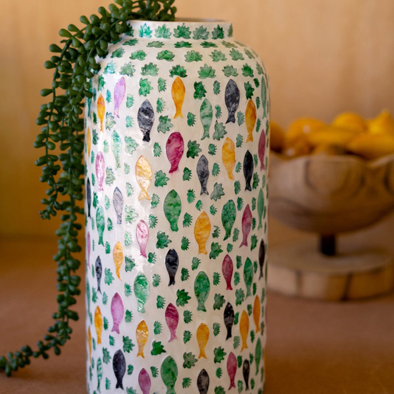 Spun Bamboo Vase with Capiz Shell #11