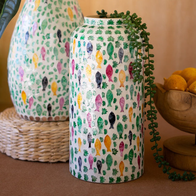 Spun Bamboo Vase with Capiz Shell #11
