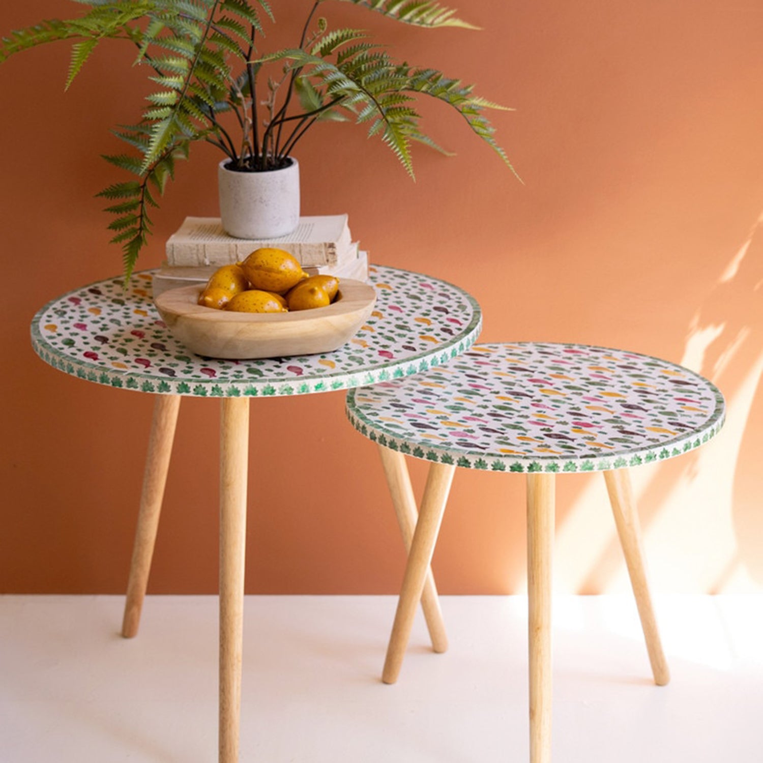 Wooden Accent Table with Capiz Shell Set of 2