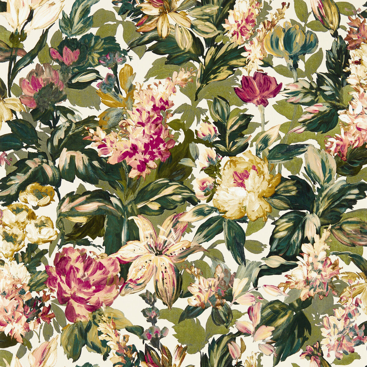 Clarke And Clarke Lilum Olive Raspberry Wp Wallpaper