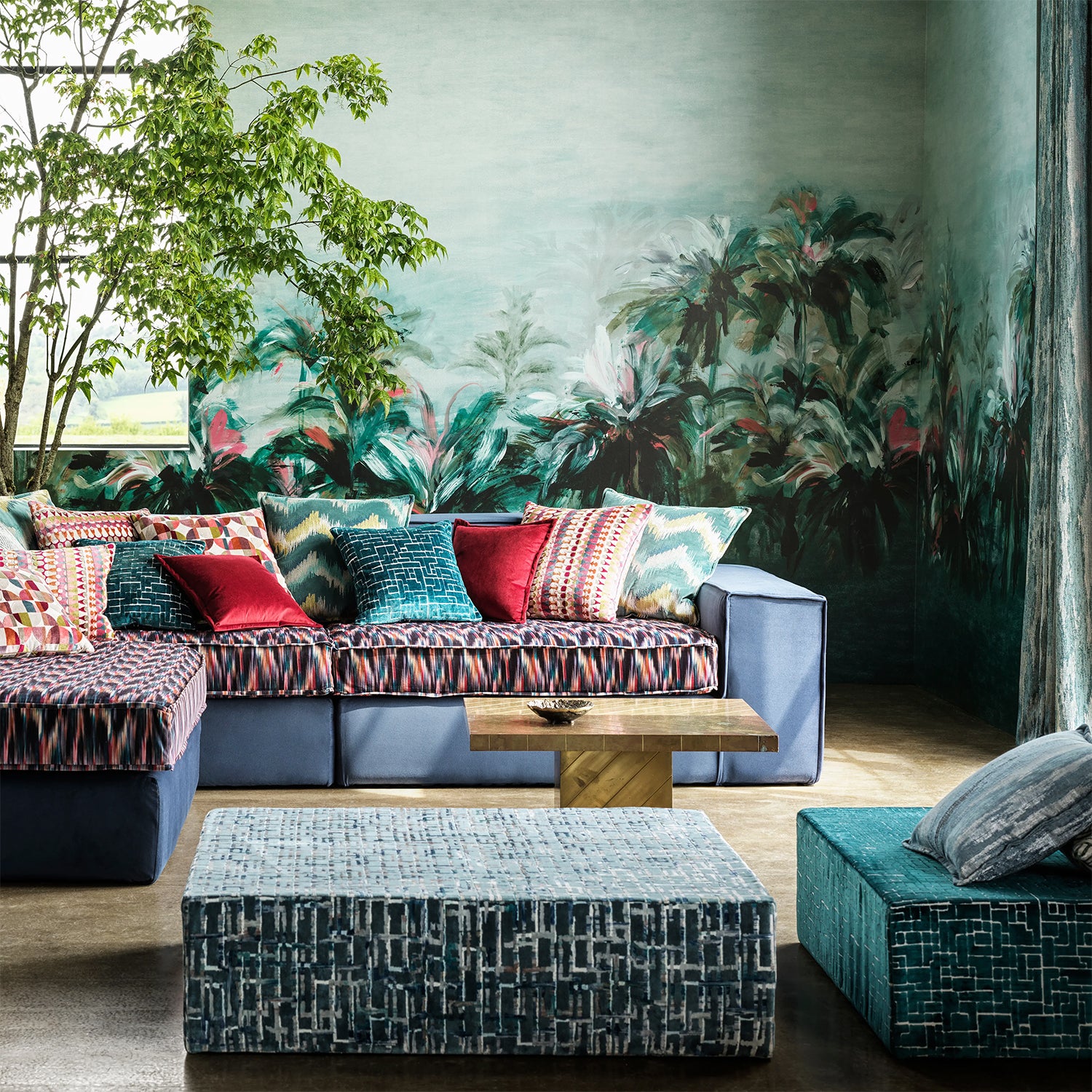 Clarke And Clarke Alberi Teal/Fuch Banner Wallpaper