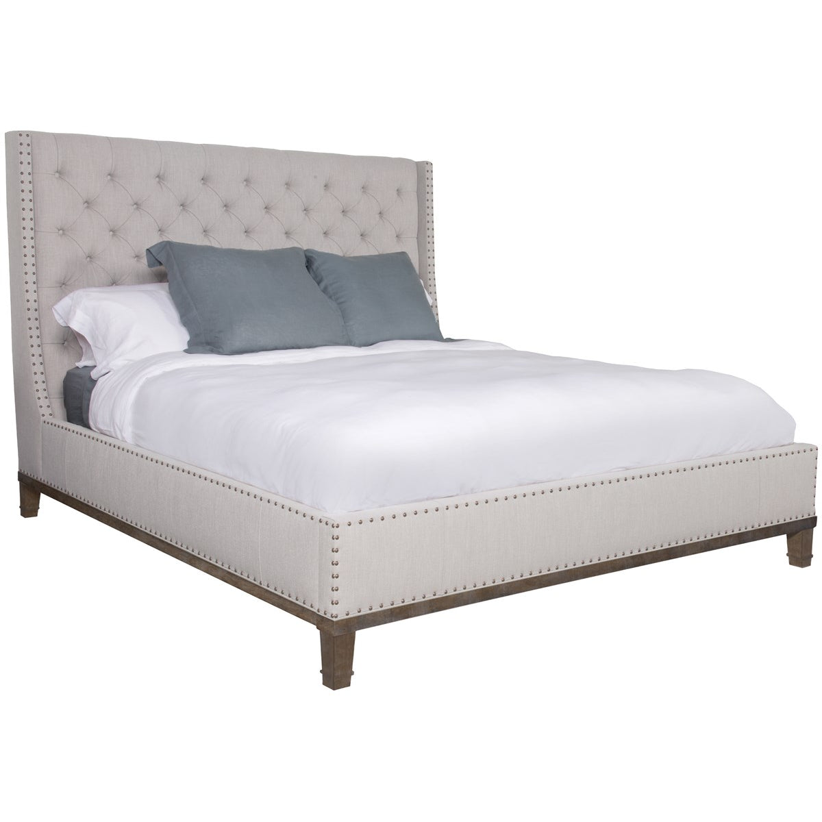 Vanguard Furniture Cleo King Bed Tepro Ash with #9 Black Silver Nails and Hampton (Sto Tannery & Loom Program