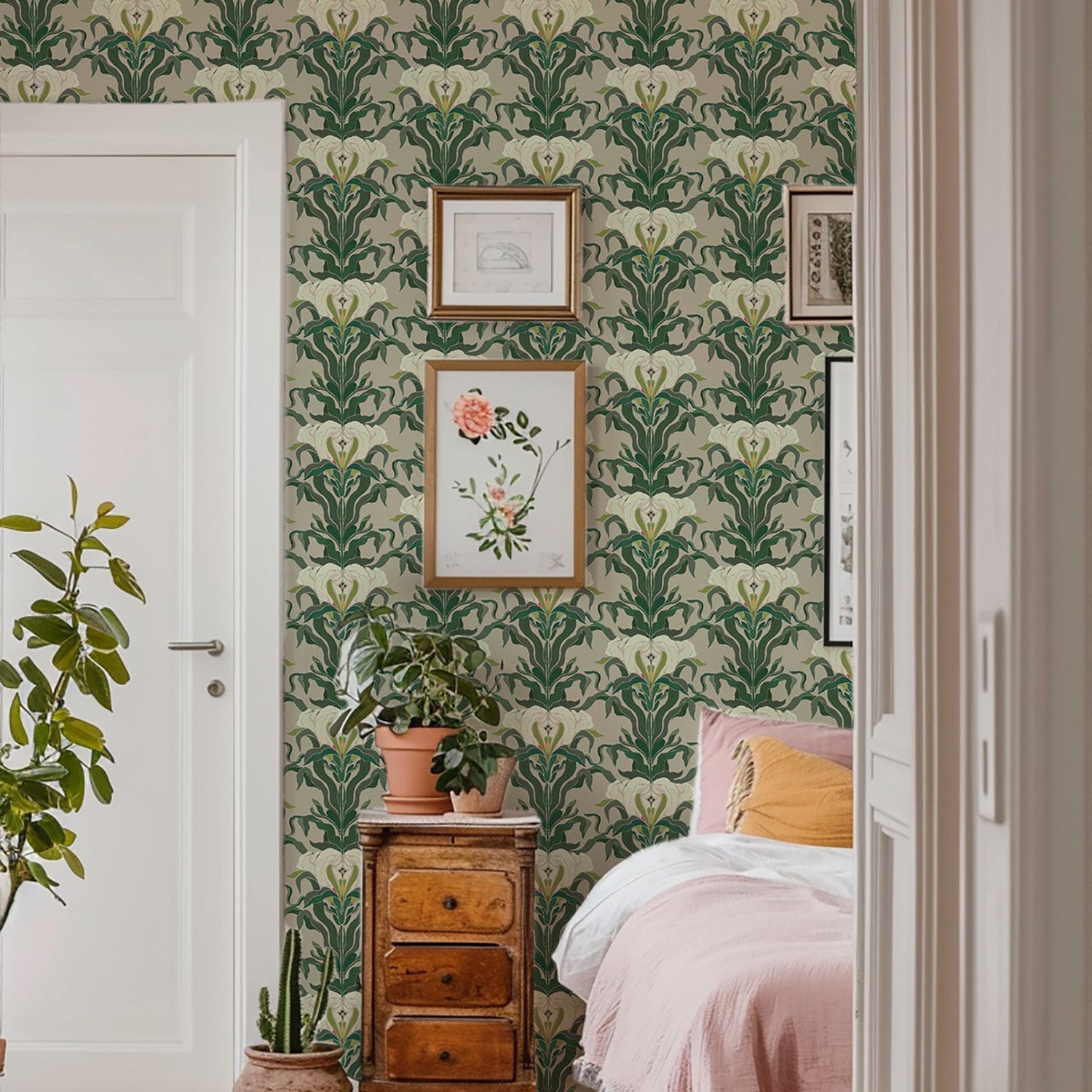 Mitchell Black Mirrored Flower Wallpaper