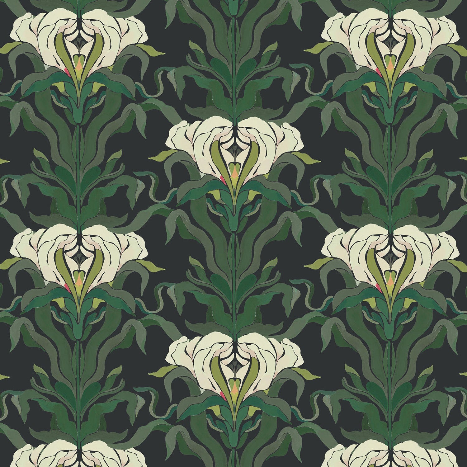 Mitchell Black Mirrored Flower Wallpaper