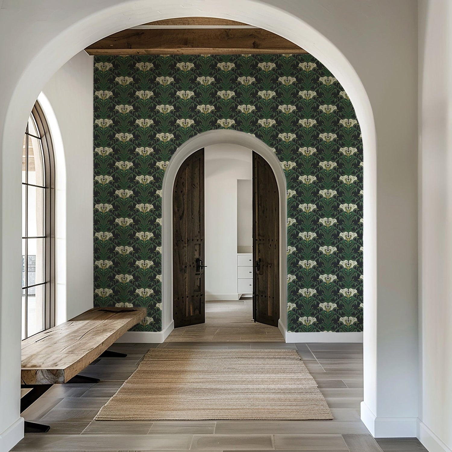 Mitchell Black Mirrored Flower Wallpaper