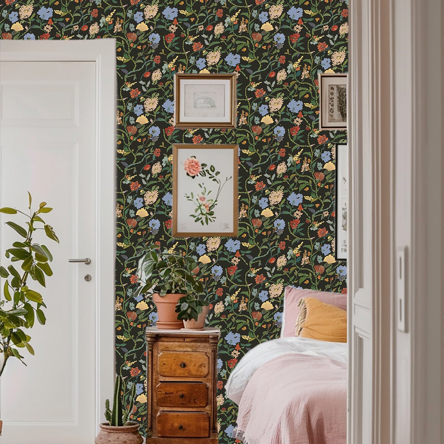 Mitchell Black Painted Flower Patch Wallpaper