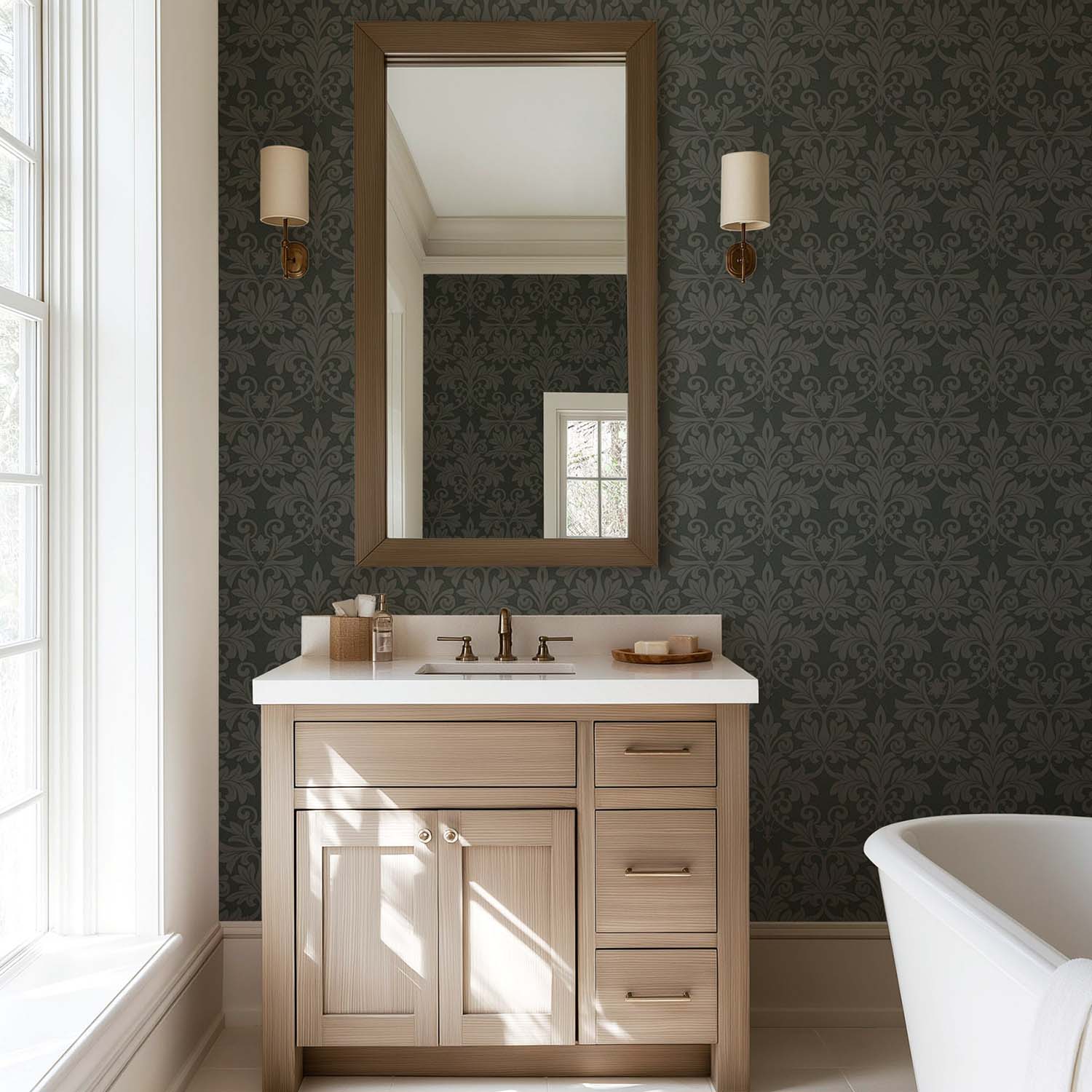 Mitchell Black Rococo Relief Wallpaper