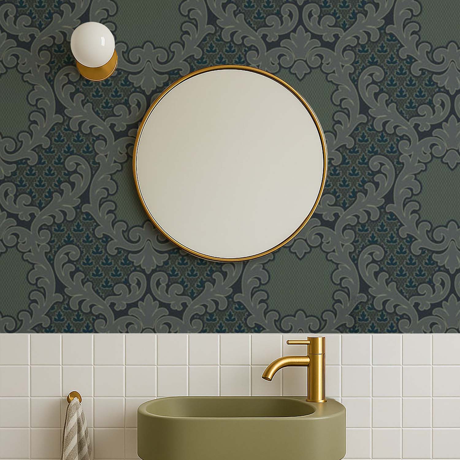 Mitchell Black Shadow Leaf Damask Wallpaper