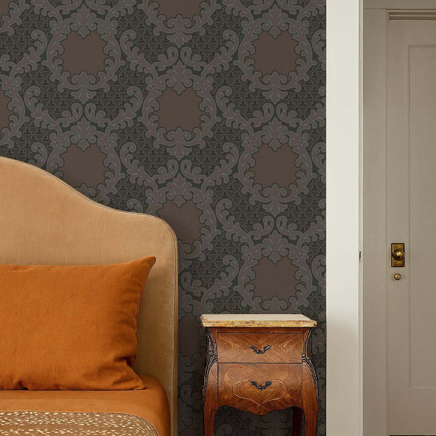 Mitchell Black Shadow Leaf Damask Wallpaper