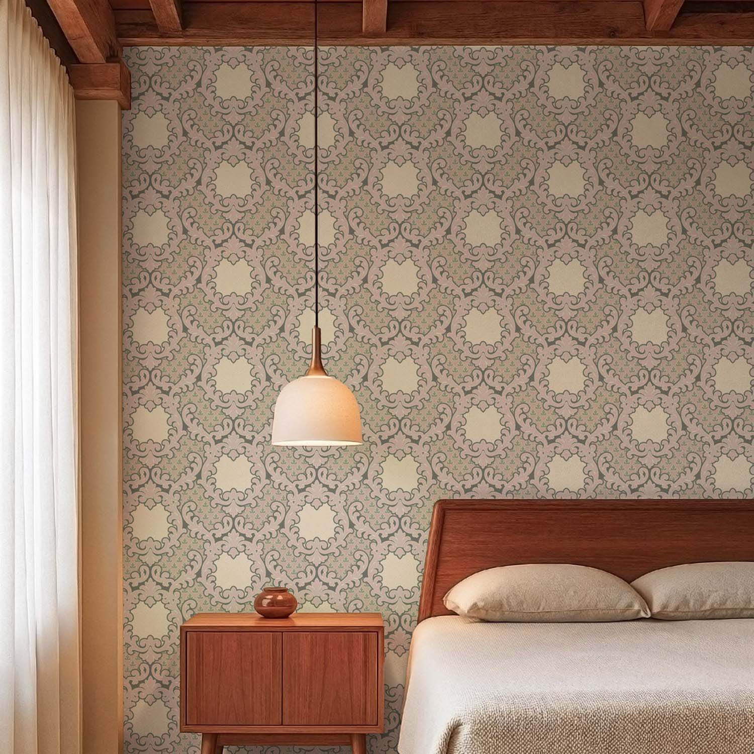 Mitchell Black Shadow Leaf Damask Wallpaper