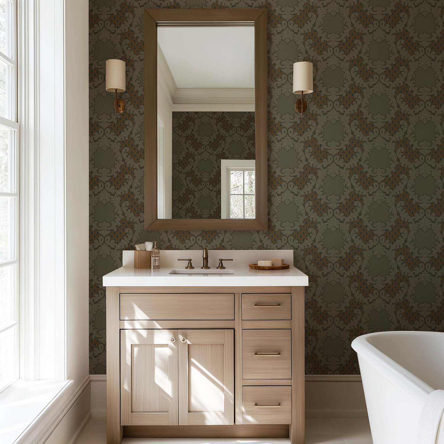 Mitchell Black Shadow Leaf Damask Wallpaper