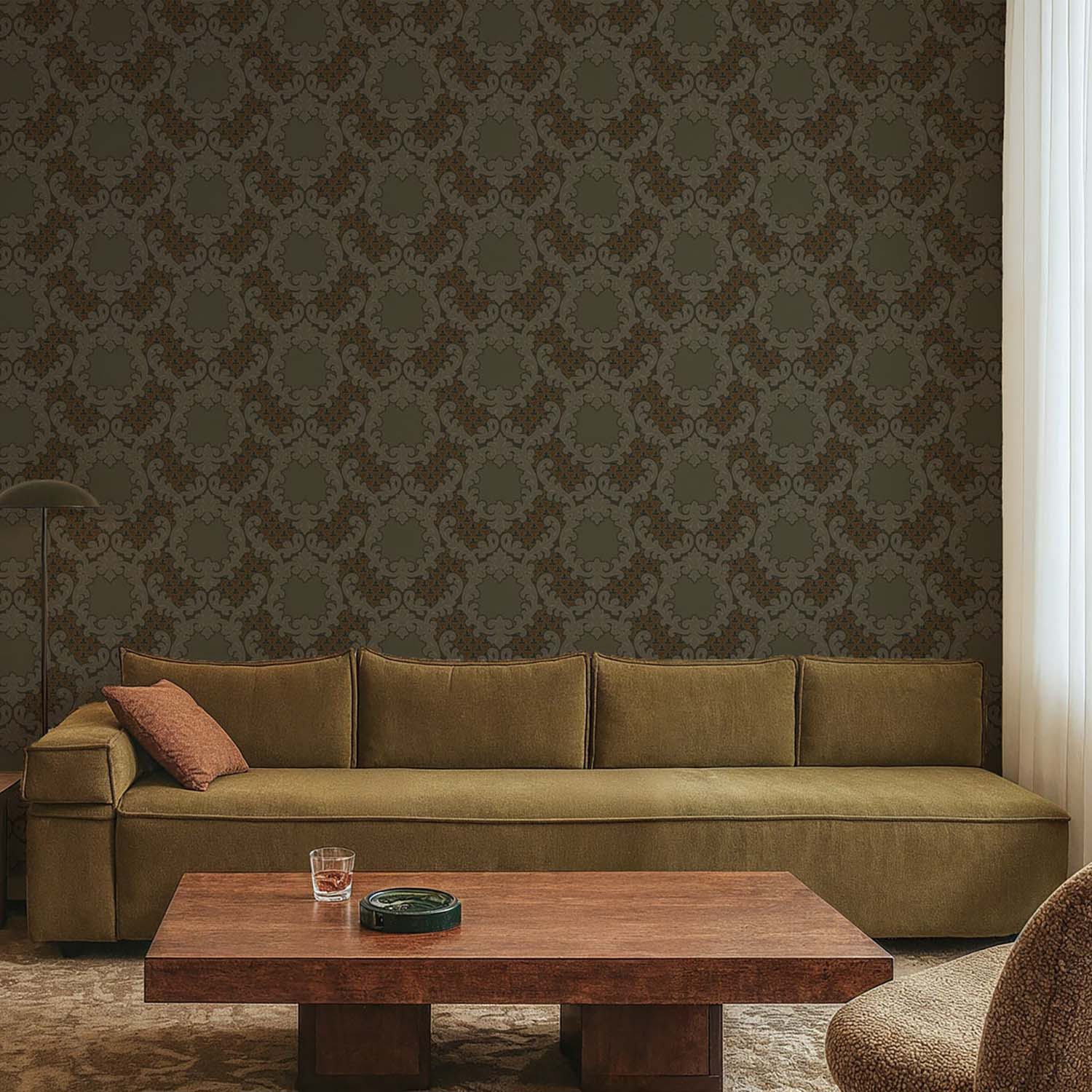 Mitchell Black Shadow Leaf Damask Wallpaper