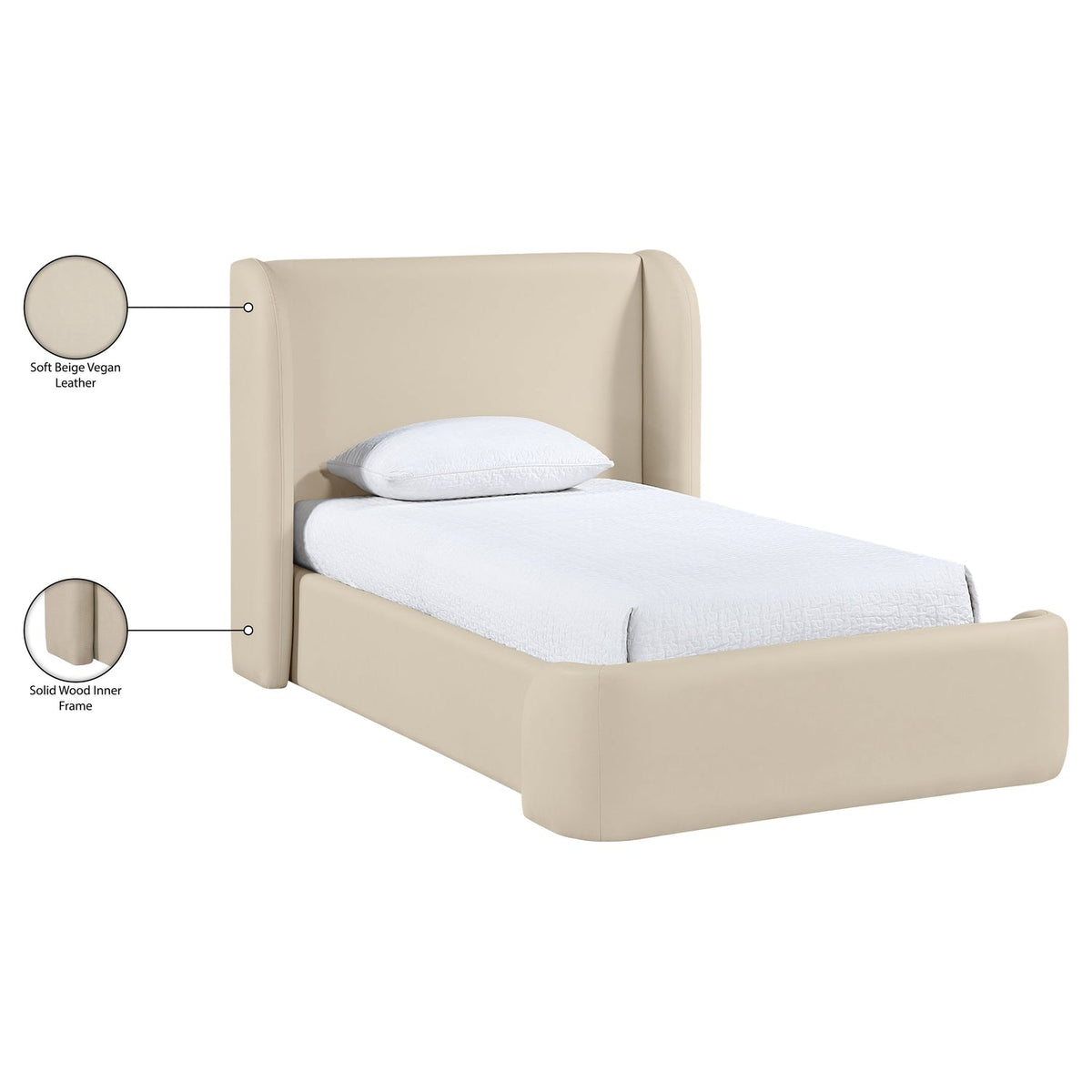 Warby Beige Vegan Leather Upholstered Bed