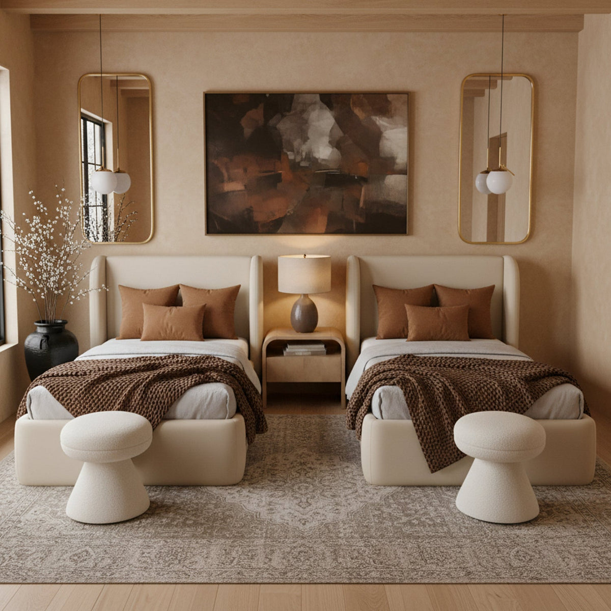 Warby Beige Vegan Leather Upholstered Bed