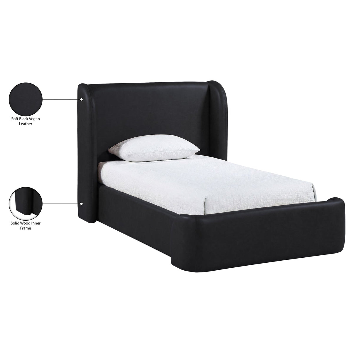 Warby Black Vegan Leather Upholstered Bed