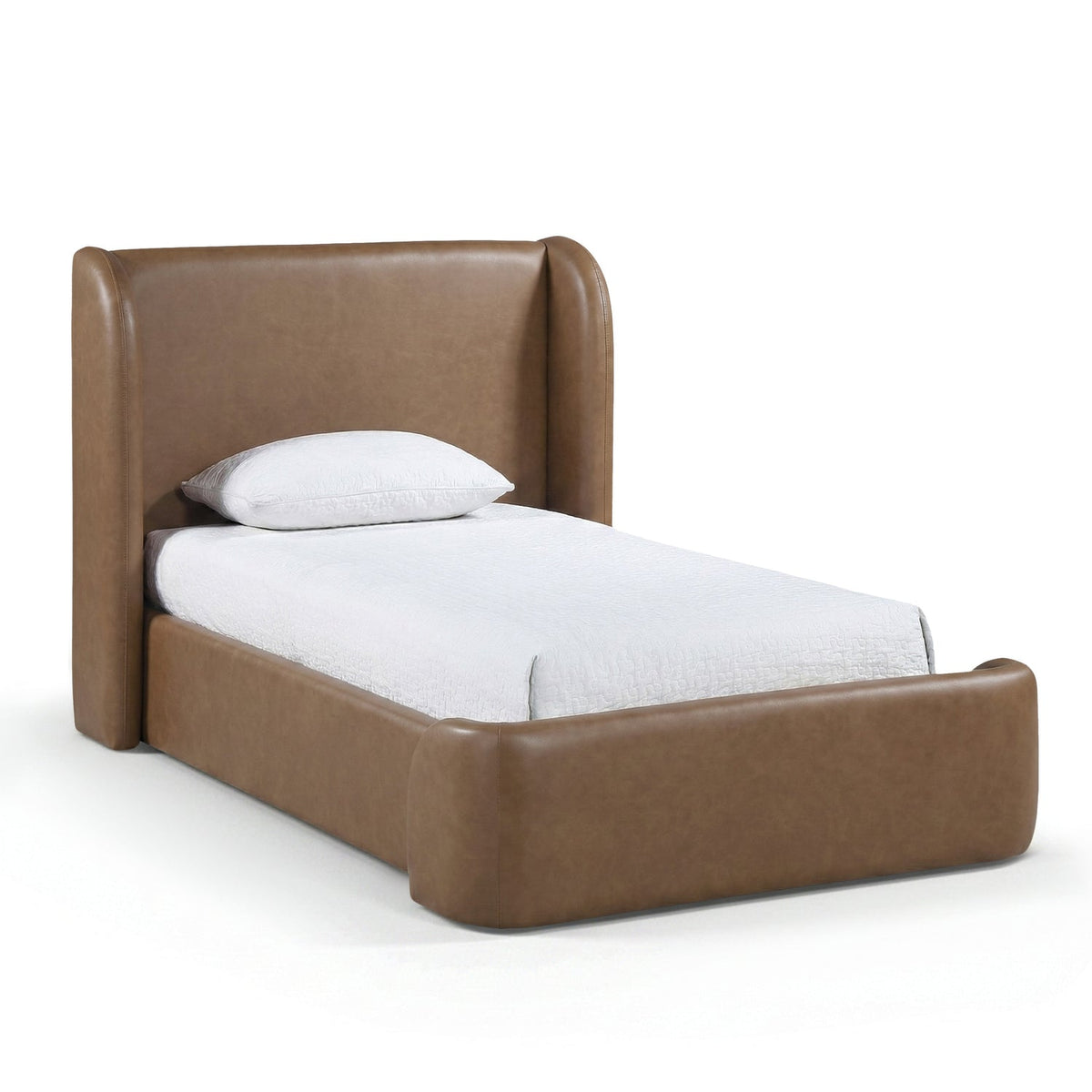 Warby Brown Vegan Leather Upholstered Bed in soft brown vegan leather, primary product view
