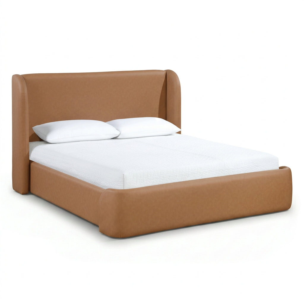 Warby Cognac Vegan Leather Upholstered Bed