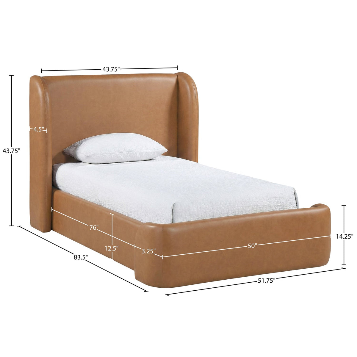 Warby Cognac Vegan Leather Upholstered Bed