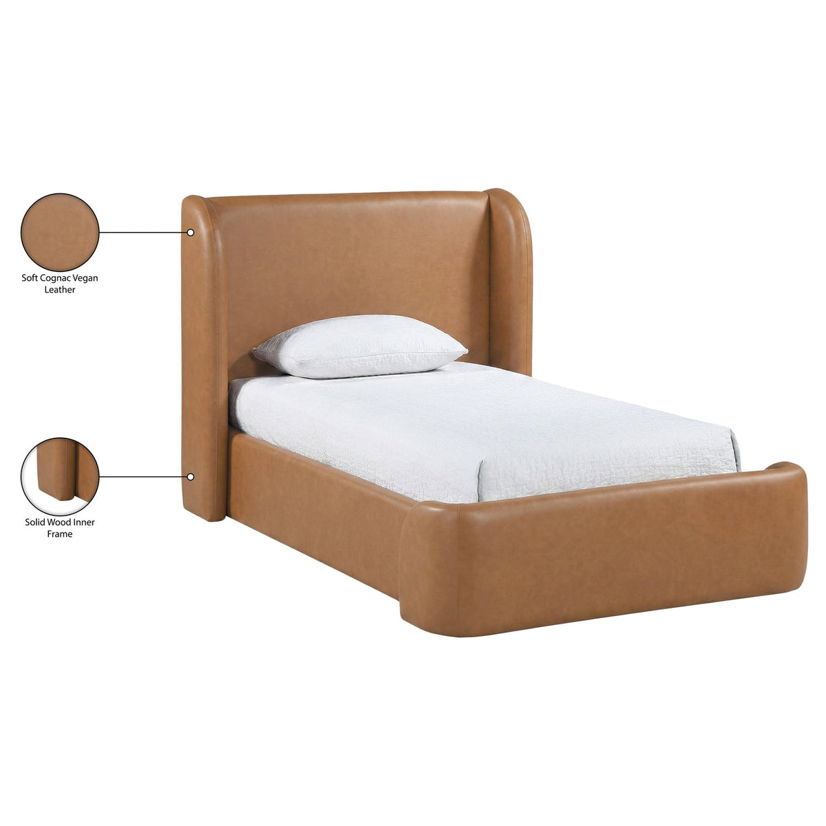 Warby Cognac Vegan Leather Upholstered Bed
