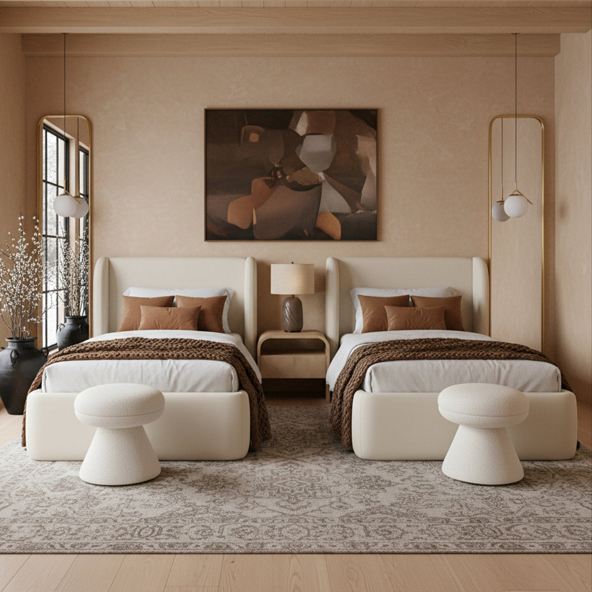 Warby Cream Vegan Leather Upholstered Bed