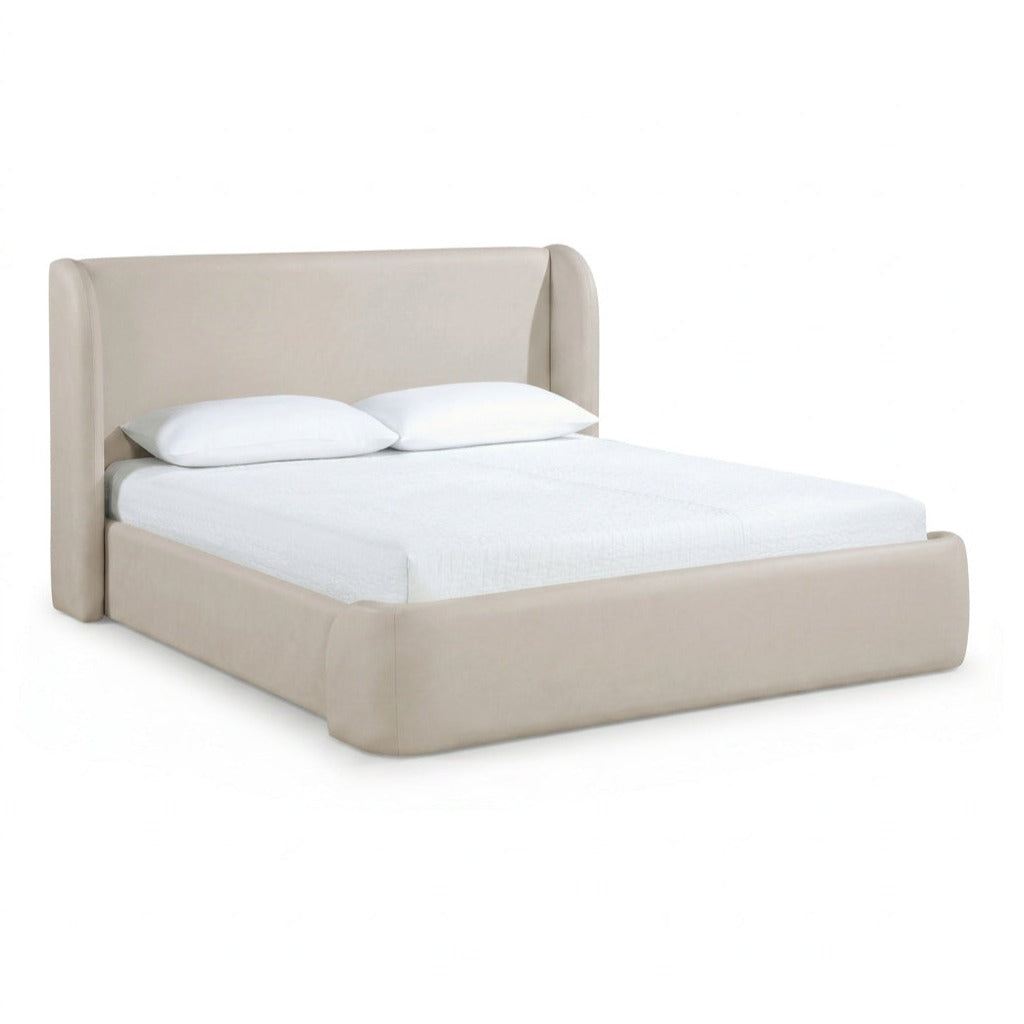 Warby Taupe Vegan Leather Upholstered Bed