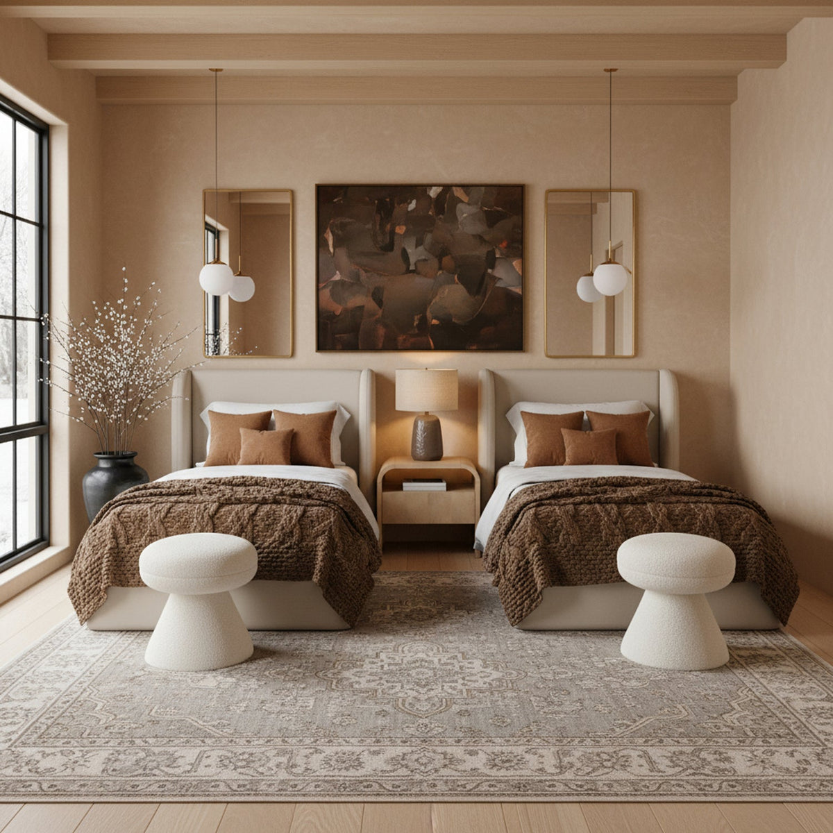 Warby Taupe Vegan Leather Upholstered Bed