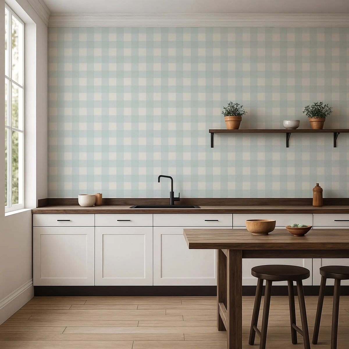 Mitchell Black Washed Gingham Wallpaper