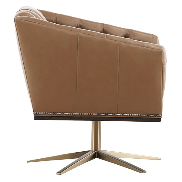 Vanguard Furniture Ashton Swivel Chair Firenze Brownstone Leather/Satin Brass Base Pre-Made Sample
