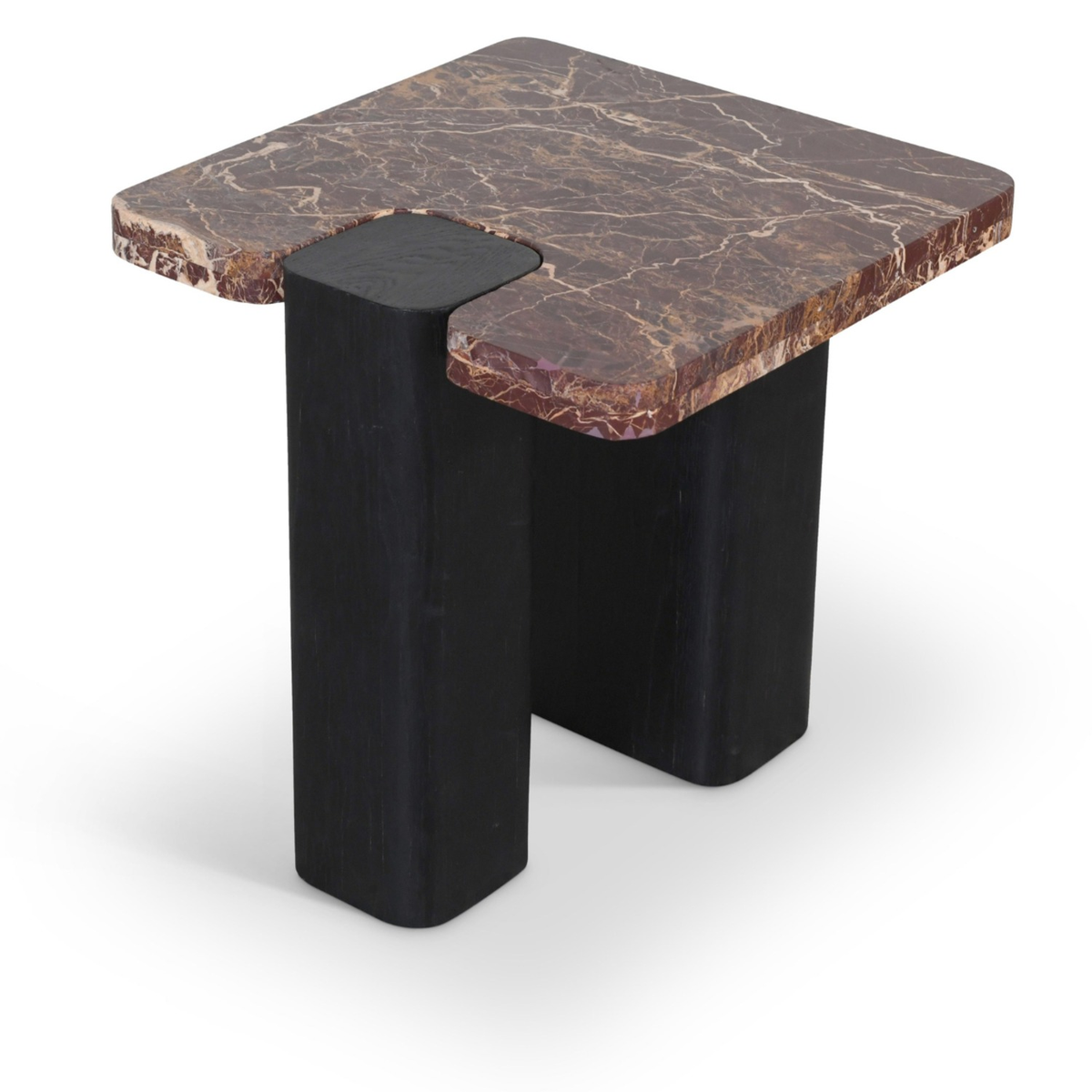Ravenna Burgundy Genuine Marble Top And Oak Wood Base End Side Table Set of 2