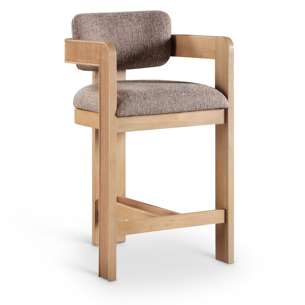 Sacha Brown Linen Textured Fabric Upholstered Counter Stool Set of 2
