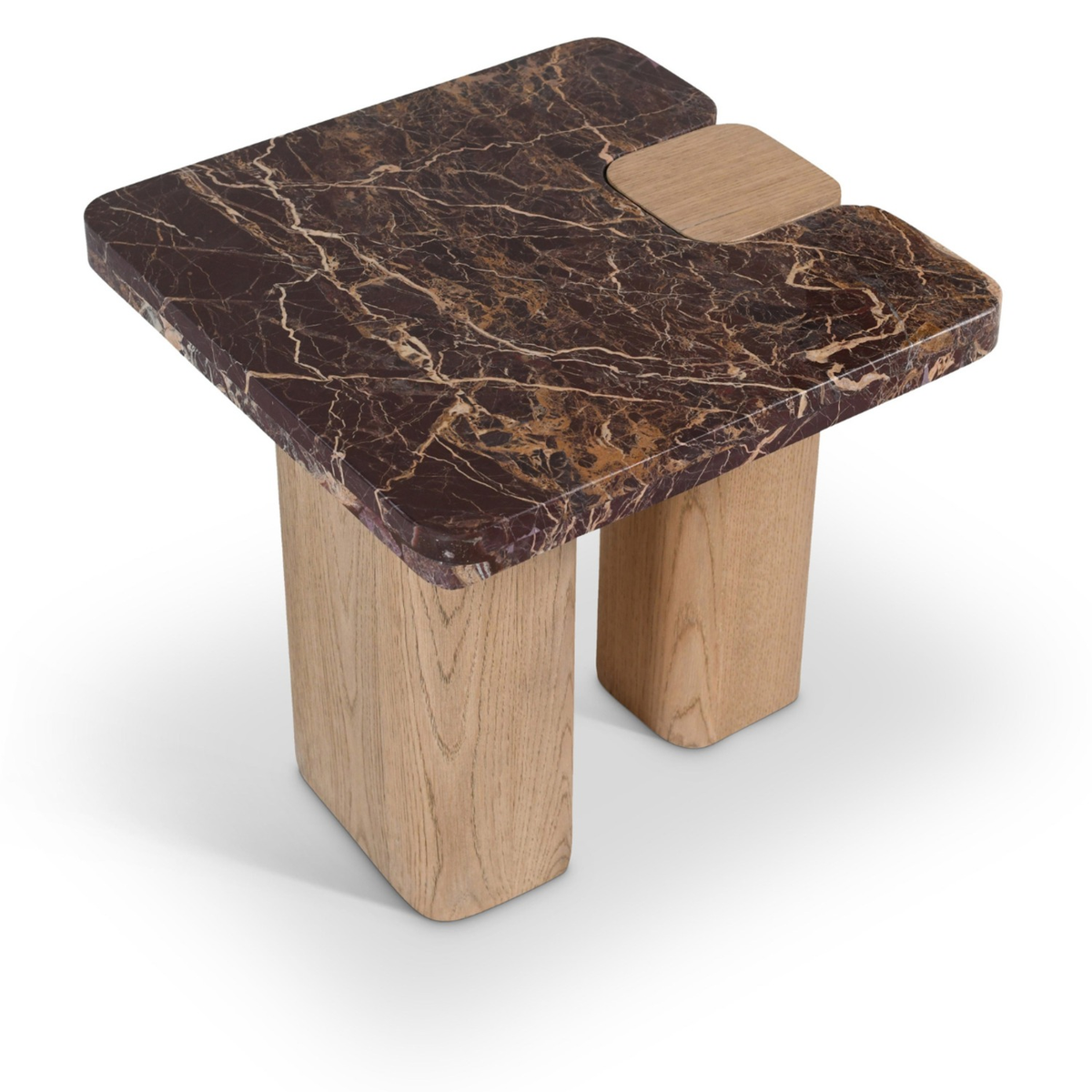 Ravenna Burgundy Genuine Marble Top And Oak Wood Base End Side Table Set of 2