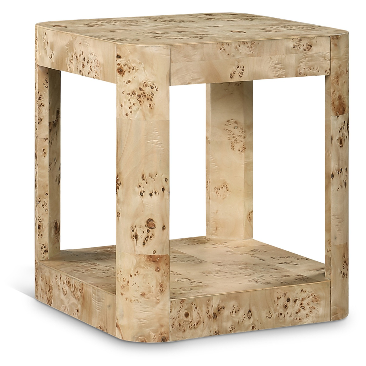 Reeves Natural Solid Wood And Burl Veneer End Side Table Set of 2
