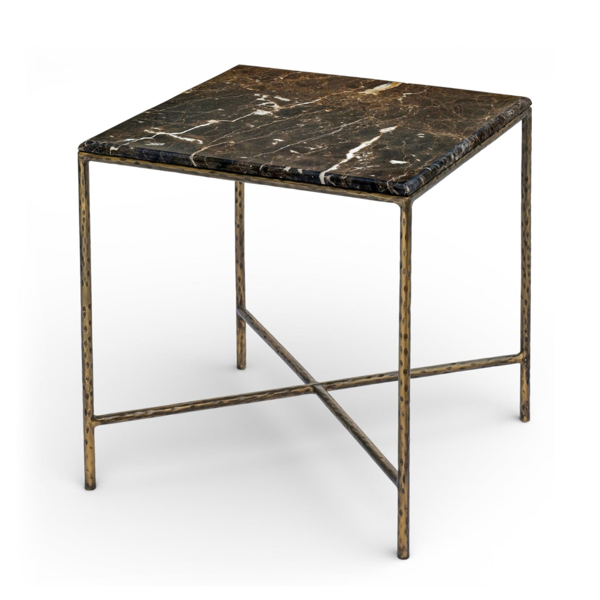 Valen Brown Genuine Marble And Iron End Table Set of 2