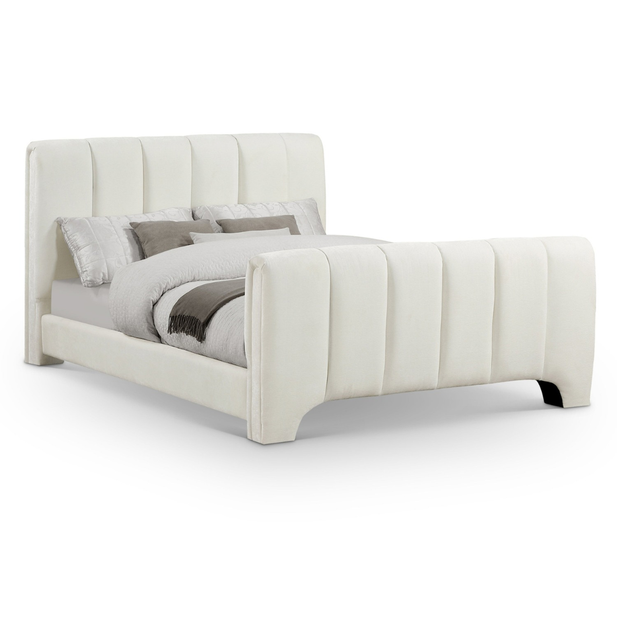 Camila Cream Chenille Fabric Upholstered Bed