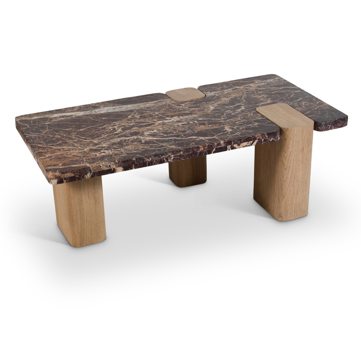 Ravenna Burgundy Genuine Marble Top And Oak Wood Base Coffee Table