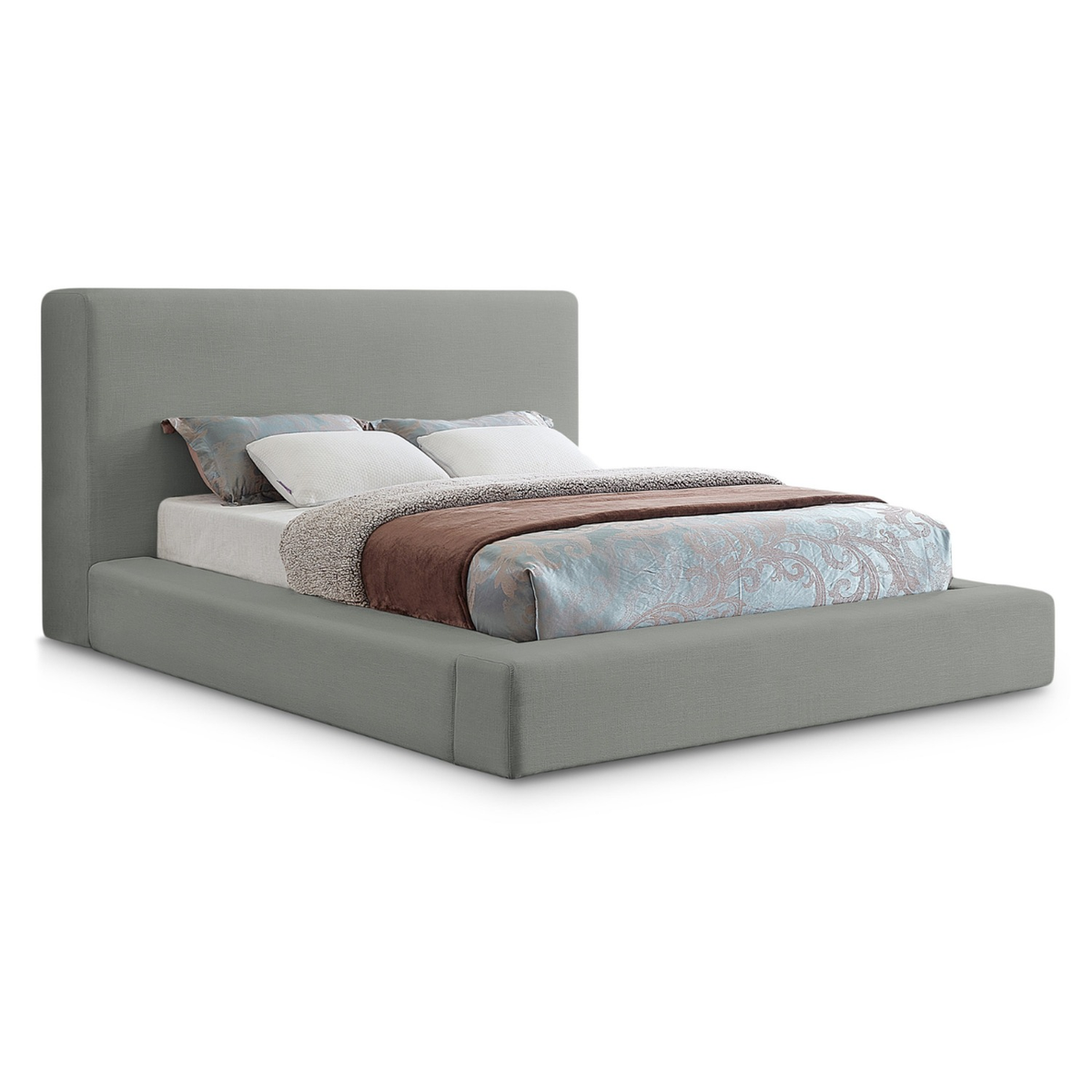 Devin Grey Linen Textured Fabric Upholstered Bed