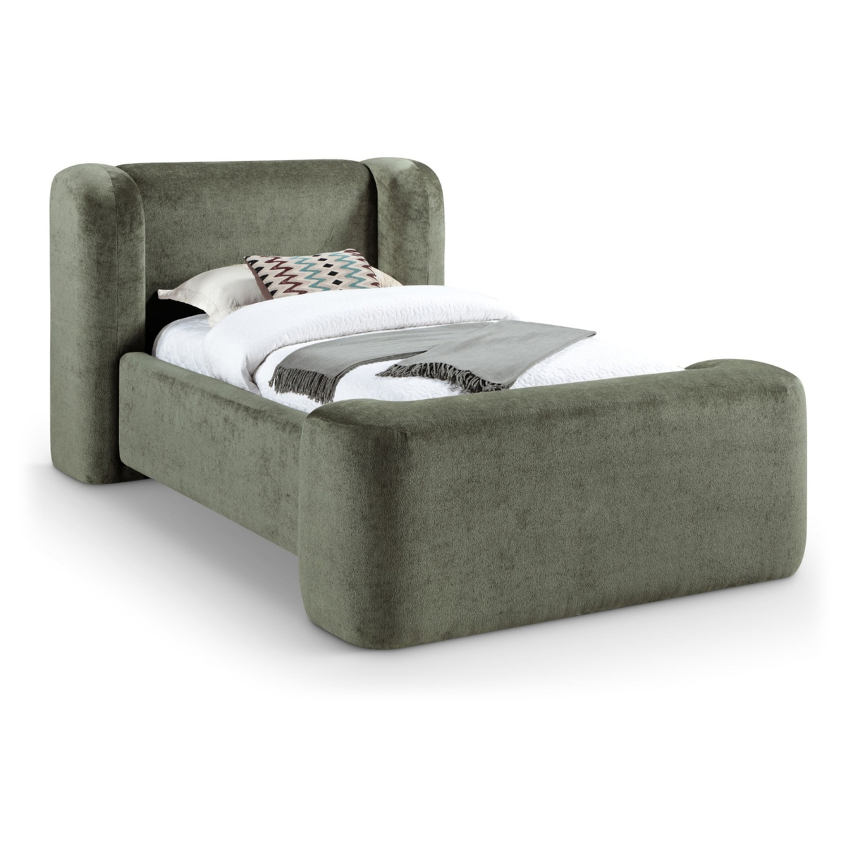 Modena Green Chenille Fabric Upholstered Bed