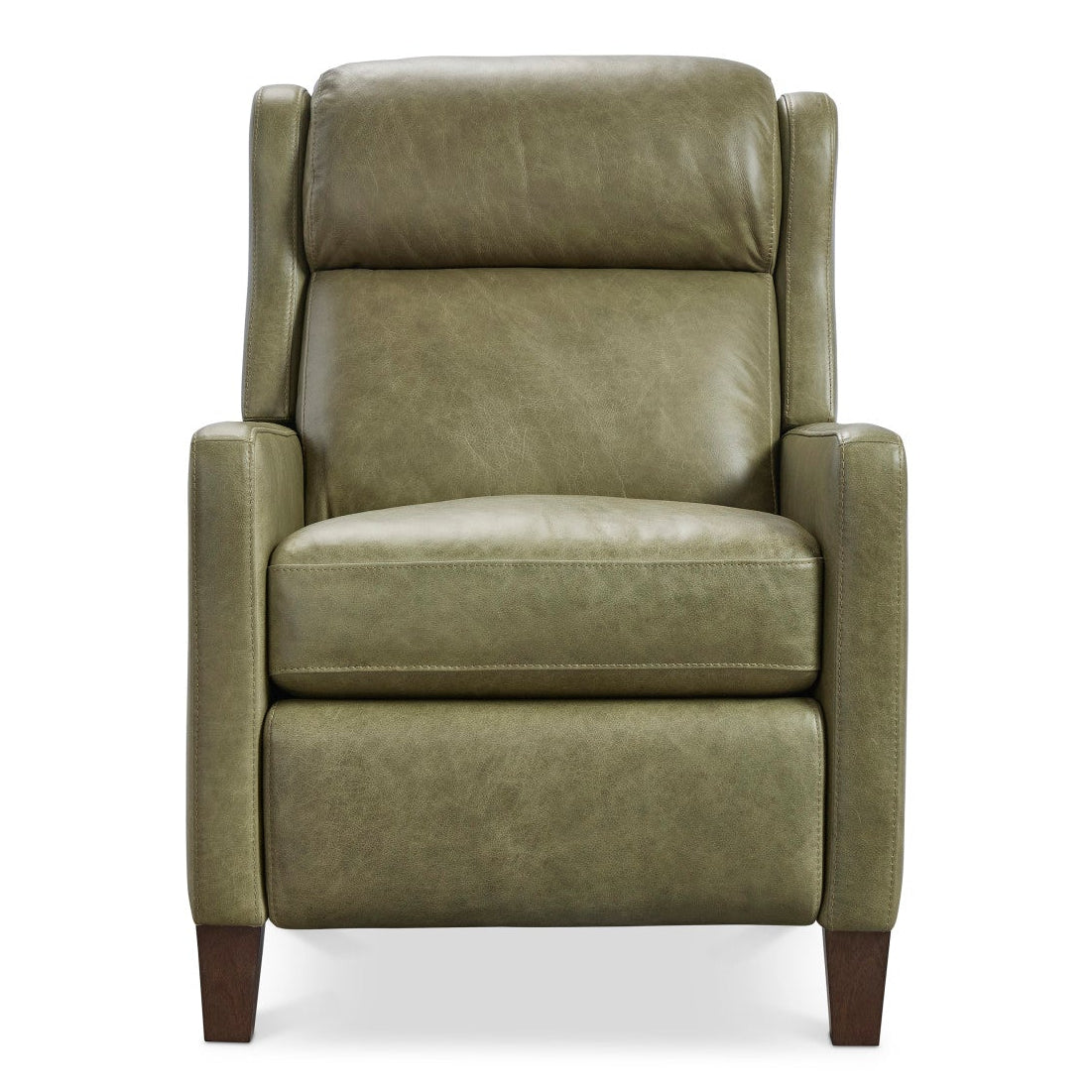 Bernhardt Motion Hampton Leather Recliner in Olive, side profile