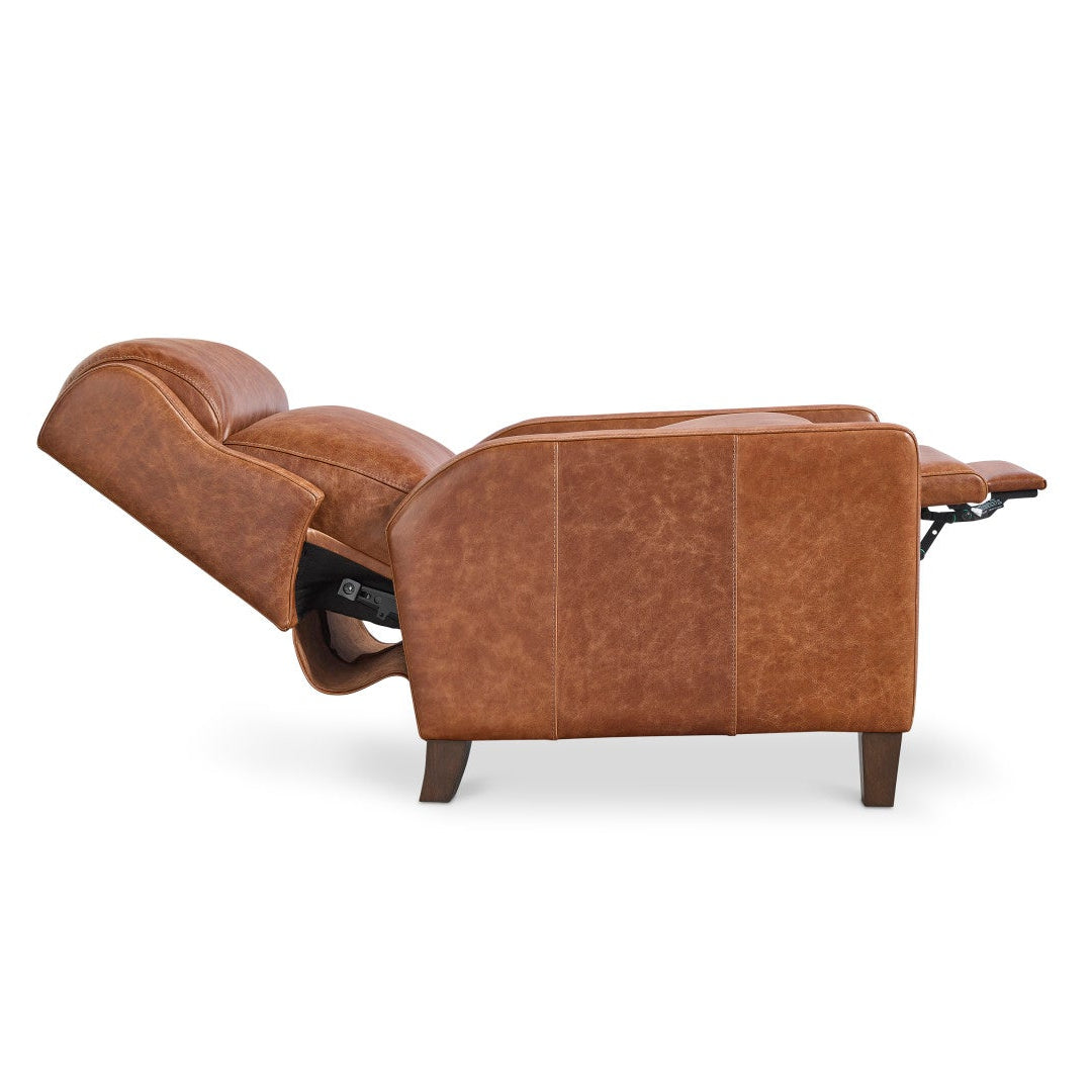 Bernhardt Motion Hampton Leather Recliner in Umber, back view
