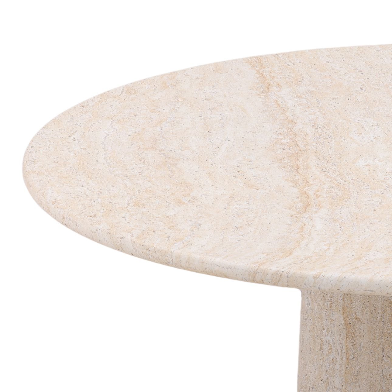 Trebol faux travertine coffee table styled on a patio