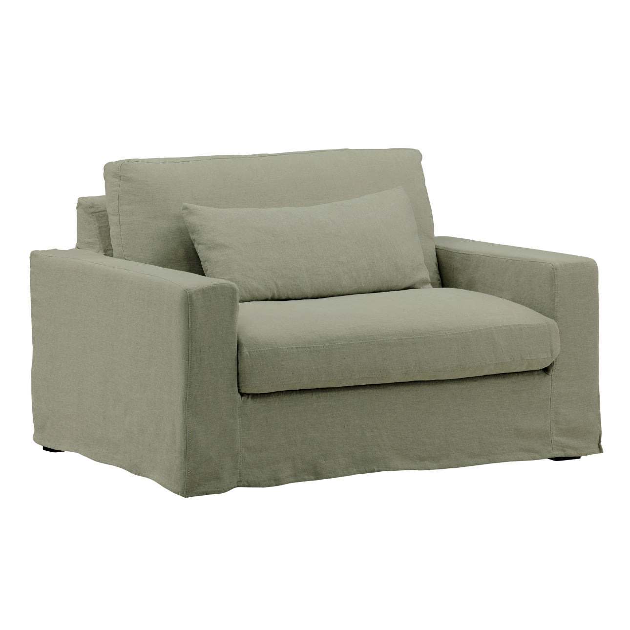 Dixie chair and a half detail of skirted slipcover base