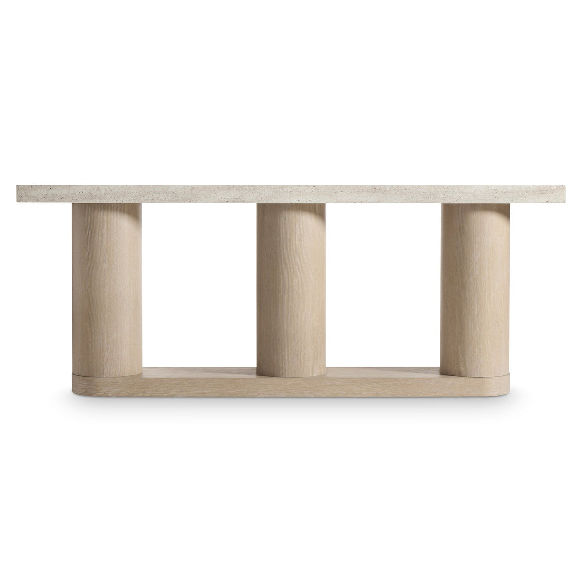 Bernhardt Living Asana Faux Stone Console Table in Tan, side profile