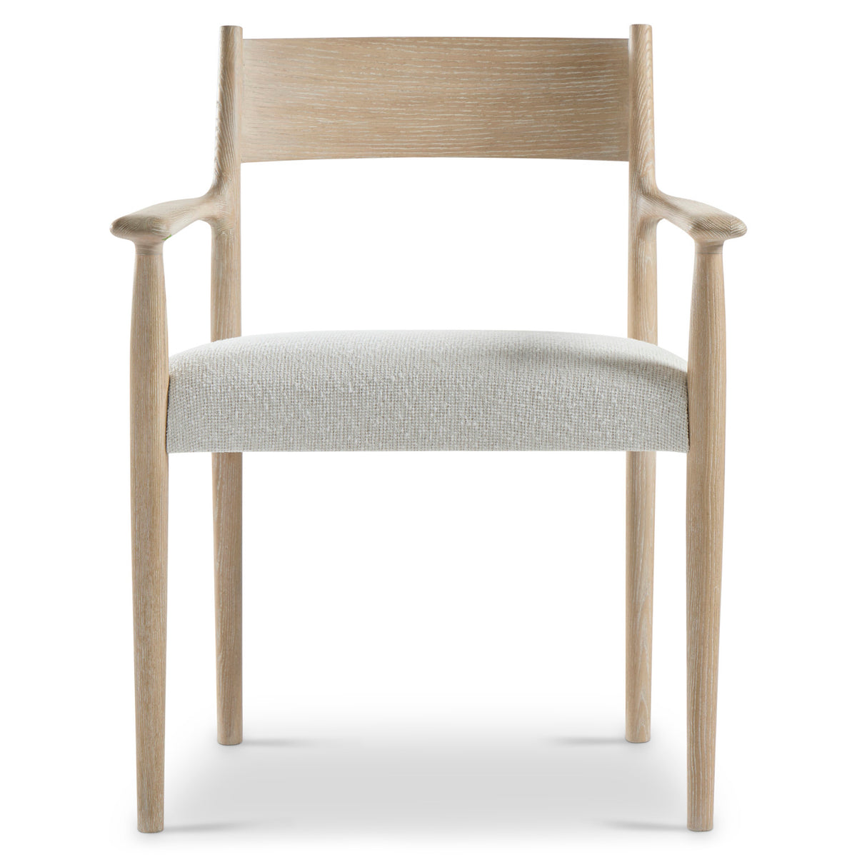 Bernhardt Asana Open Back Arm Chair in Tan, angled three-quarter view