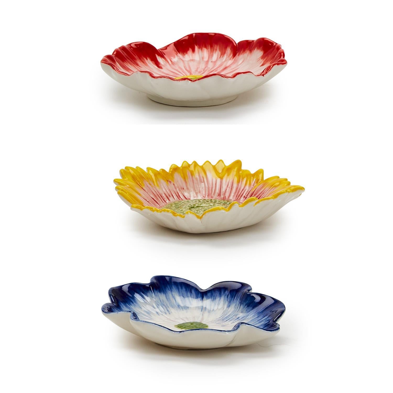 In Full Bloom Hand-Painted Flower Trinket Tray Set of 3