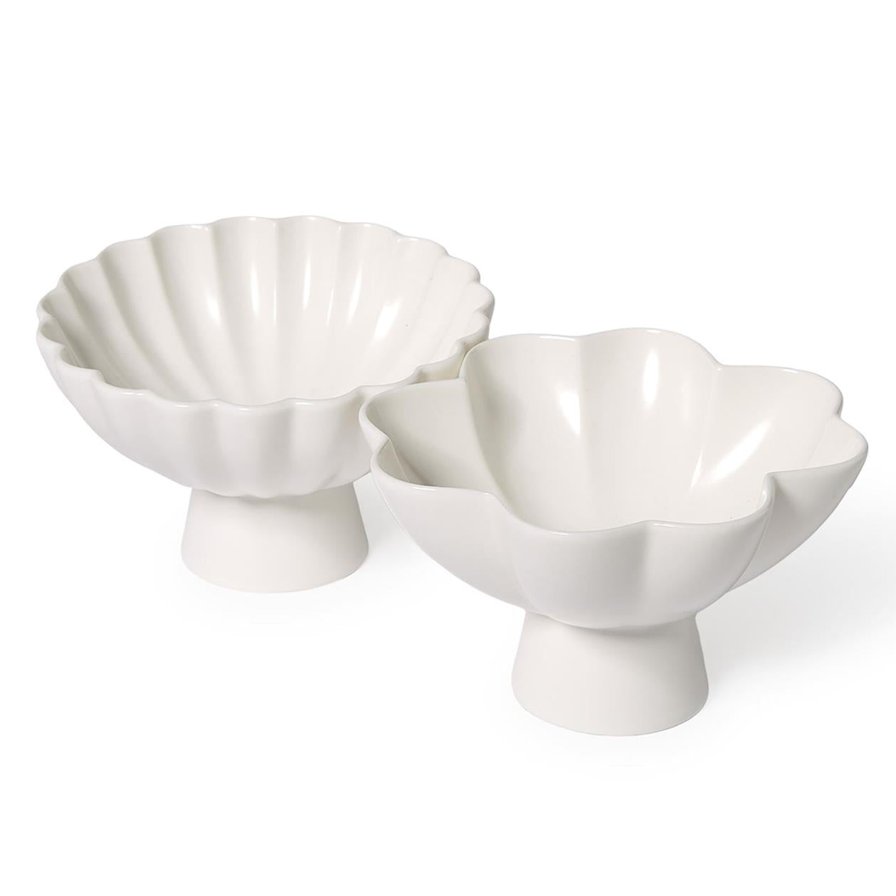 Ruffled Edge Matte White Tidbit Bowl Set of 2