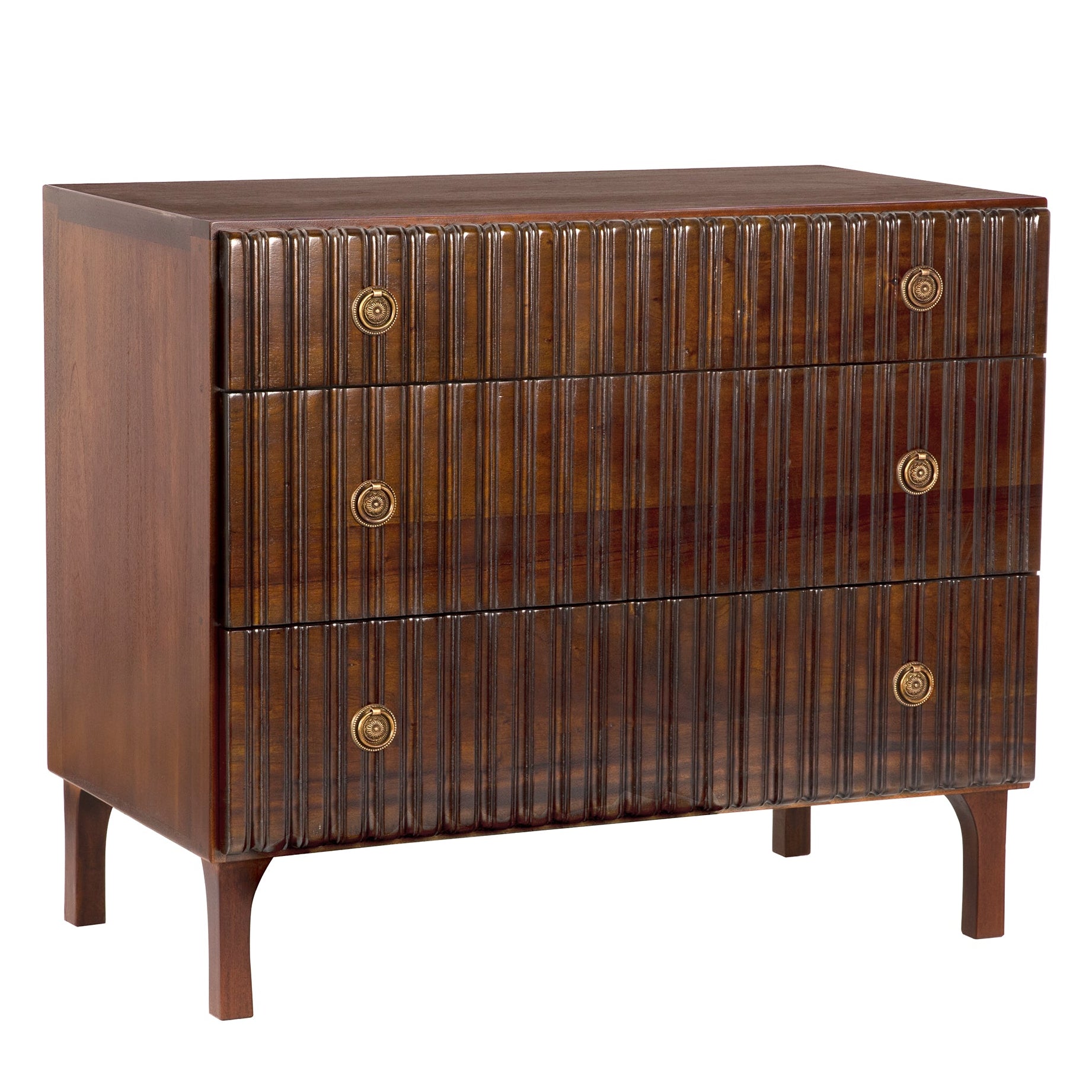 Noir Daryl Hand Rubbed Brown Dresser, ribbed mahogany drawer fronts