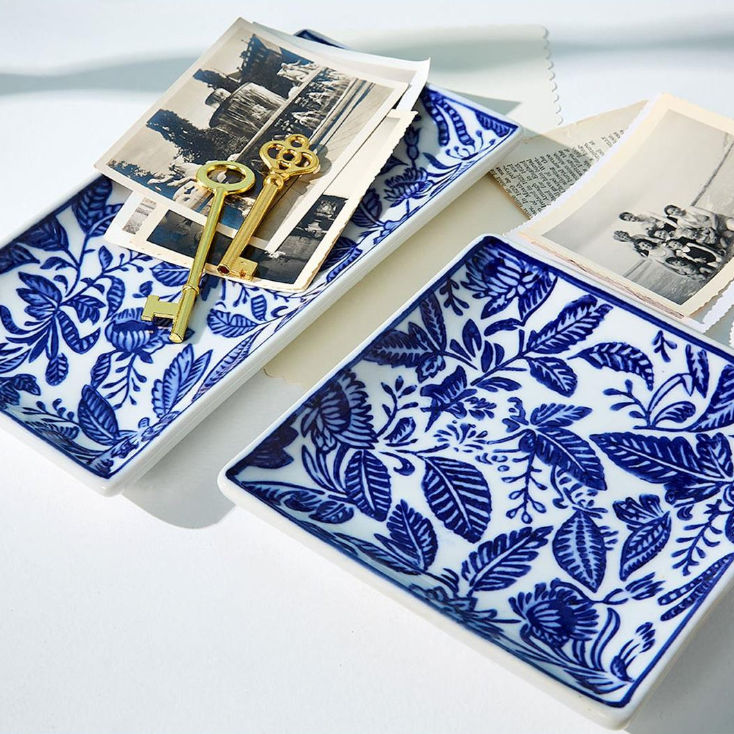 Chinoiserie Hand-Painted Trinket / Desk Tray Set of 2